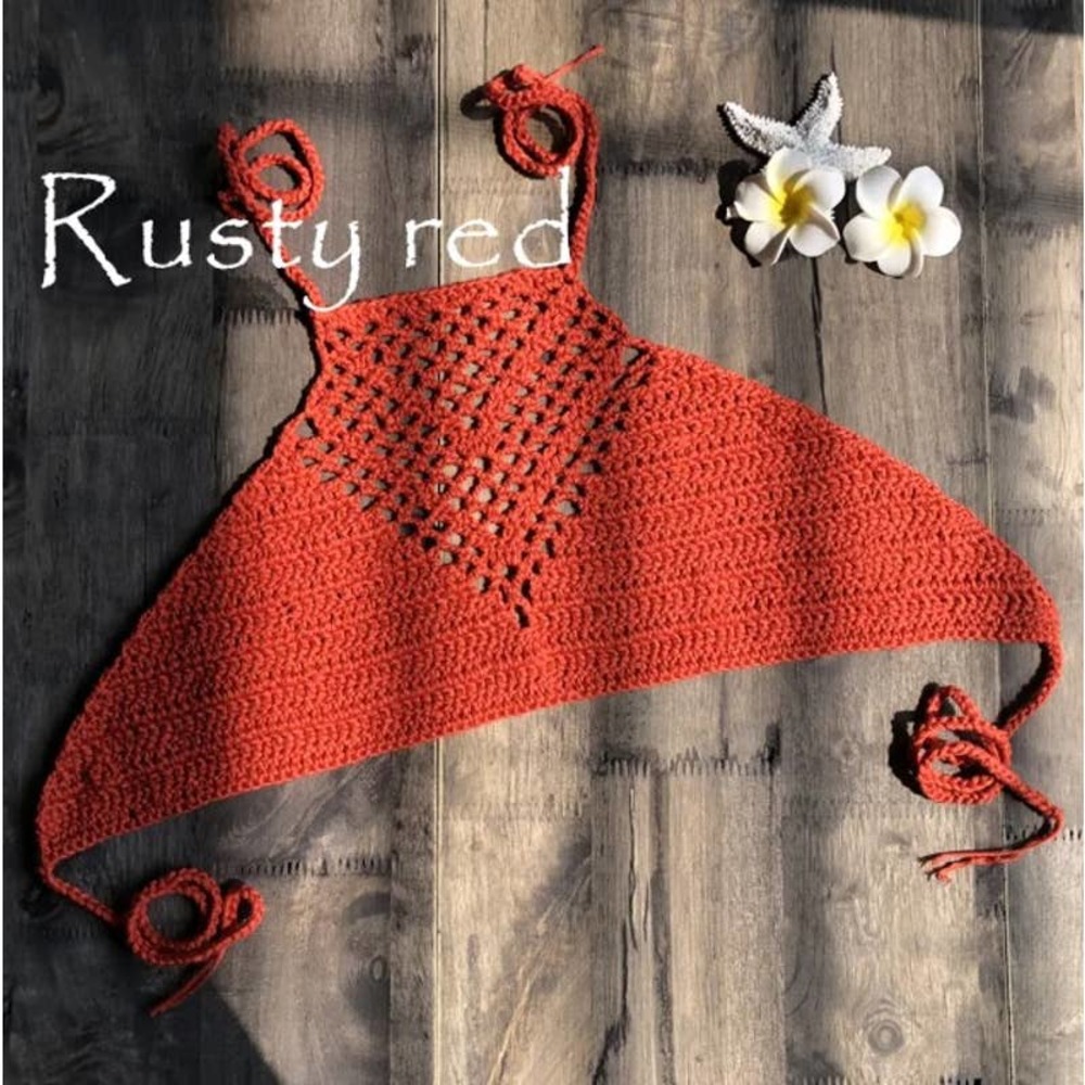 🕊️ORANGE Hippie Halter Hollow Crochet Bikini Top NEW!🕊️ - Picture 4 of 7